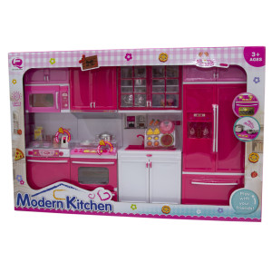 Ігровий набір - лялькова кухня Сучасна кухня, 54x9,5x36 см, рожева, пластик (QF26211PW)