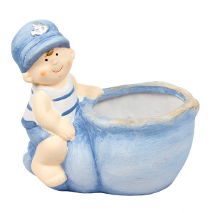 Садова декорація - кашпо хлопчик, 13,7x13,5x8,5 см, блакитний, кераміка (820238-2) для декору та інтер'єру (820238-2)