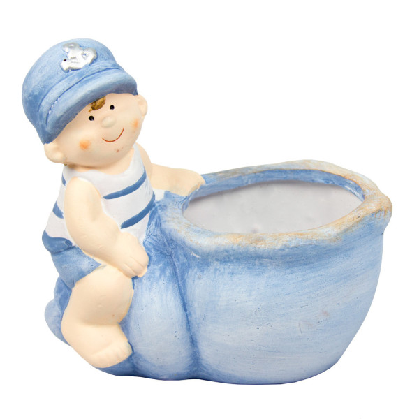 Садова декорація - кашпо хлопчик, 13,7x13,5x8,5 см, блакитний, кераміка (820238-2) для декору та інтер'єру (820238-2)