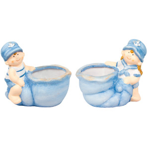 Садова декорація - кашпо хлопчик, 13,7x13,5x8,5 см, блакитний, кераміка (820238-2) для декору та інтер'єру (820238-2)