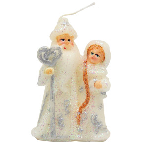 Свічка - Санта (Дід Мороз) та Снігуронька, посох ліворуч, 7x4,5x10,3 см, білий, парафін (791361-1)