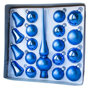 Набір ялинкових іграшок - кулі з верхівкою, 19 шт, D5-6 см, синій, скло, мікс (390212-4)