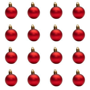 Набір ялинкових іграшок - міні-кулі, 16 шт, D4 см, червоний, матовий, пластик (890636)