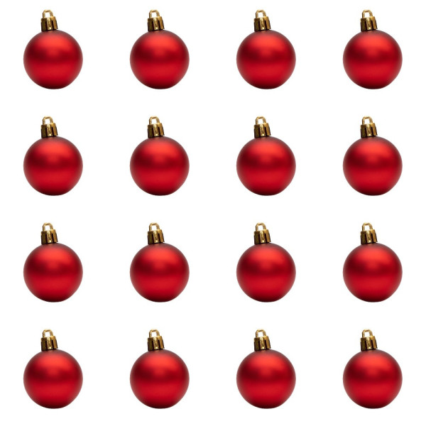 Набір ялинкових іграшок - міні-кулі, 16 шт, D4 см, червоний, матовий, пластик (890636)