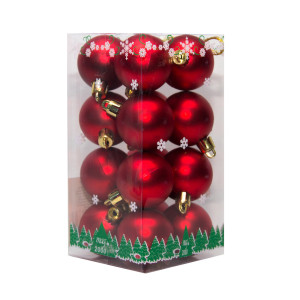 Набір ялинкових іграшок - міні-кулі, 16 шт, D4 см, червоний, матовий, пластик (890636)