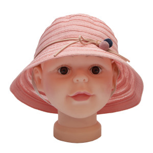Капелюх дитячий з бантиком, рожевий, 52-54 см, 5-8 років, рафія (518097)