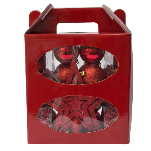 Набір ялинкових іграшок - новорічний, 45 шт, D4-6 см, червоний, мікс, пластик (031436-3)