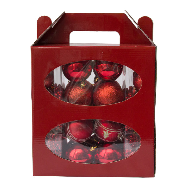 Набір ялинкових іграшок - новорічний, 45 шт, D4-6 см, червоний, мікс, пластик (031436-3)