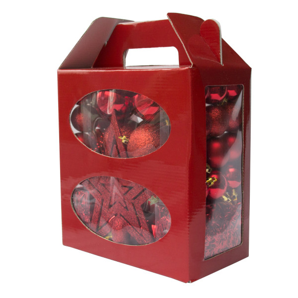 Набір ялинкових іграшок - новорічний, 45 шт, D4-6 см, червоний, мікс, пластик (031436-3)