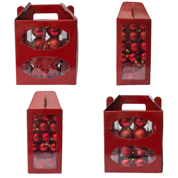 Набір ялинкових іграшок - новорічний, 45 шт, D4-6 см, червоний, мікс, пластик (031436-3)