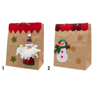 Новорічний крафтовий подарунковий пакет - Санта (Дід Мороз), 20x25 см, коричневий, папір (430437-1)