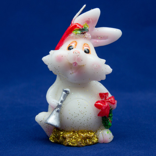 Свічка - Кролик з дудкою, 7,6 см, білий з жовтим, парафін (440177-1)