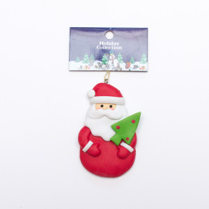 Новорічна ялинкова іграшка - фігурка Санта (Дід Мороз) з ялинкою, 9 см, червоний, пластик (001361-4)