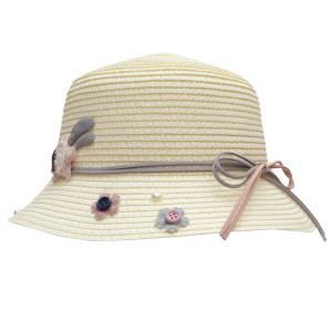Капелюх дитячий з намистинками, кремовий, 52-54 см, 5-8 років, рафія (518028)