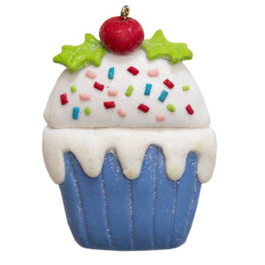 Новорічна ялинкова іграшка - фігурка Тістечко блакитне, 8 см, синій, полірезин (000661-12)