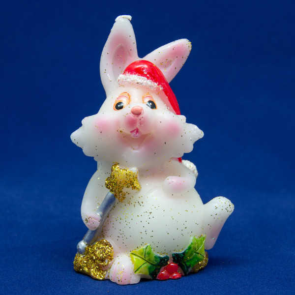 Свічка - Кролик з паличкою, 7,6 см, білий з жовтим, парафін (440177-4)