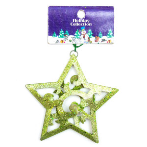 Ялинкова іграшка на підвісці - Зелена зірка, 10 см, зелений, метал (000722-11)