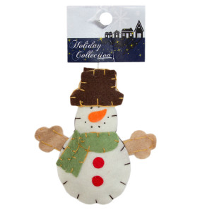 Ялинкова іграшка м'яка - Сніговик с зеленим шарфом, 10 см, білий із зеленим, текстиль (000166-2)