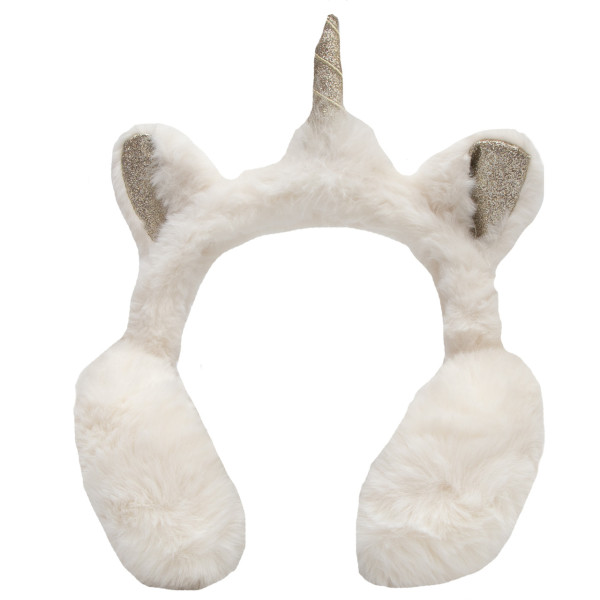 Хутряні навушники дитячі теплі з еко хутра, Єдиноріг, 18-26,5x16x13 см, бежеві (240073)