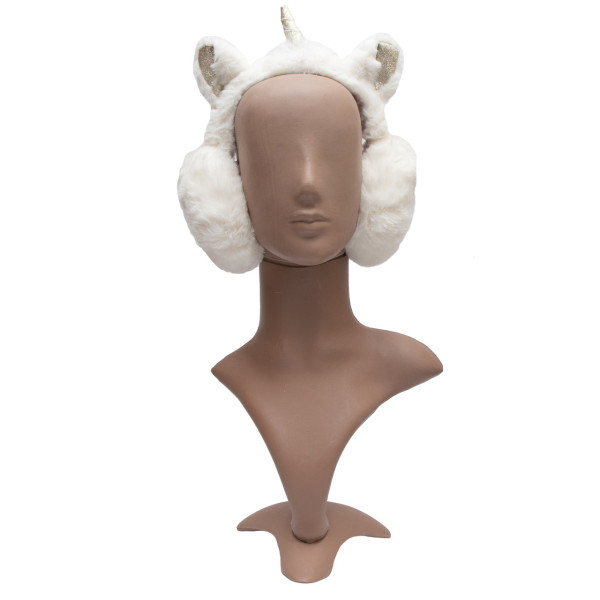 Хутряні навушники дитячі теплі з еко хутра, Єдиноріг, 18-26,5x16x13 см, бежеві (240073)