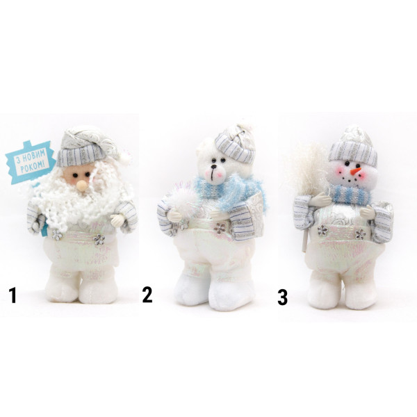 М'яка новорічна фігурка Санта (Дід Мороз), 15 см, білий, текстиль (180431-1)