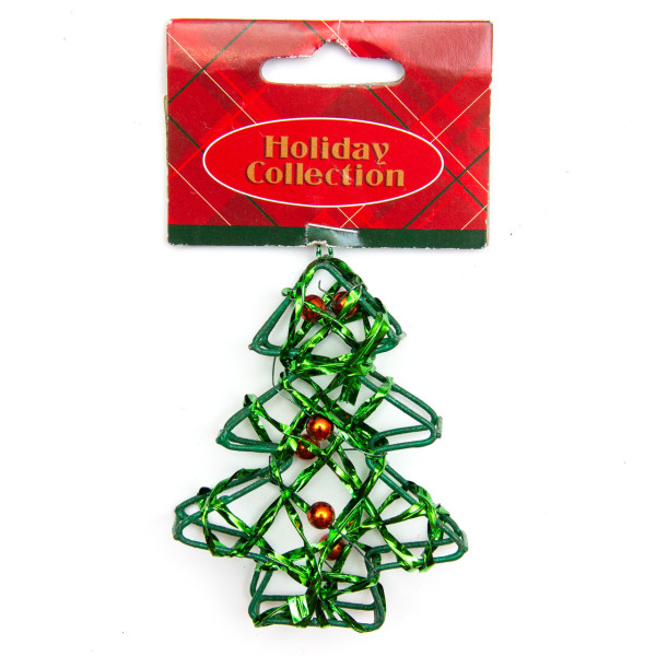 Ялинкова іграшка з дроту - Зелена ялинка, 7,6 см, зелений, метал, пластик (000685-10)
