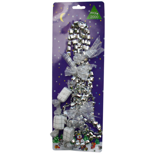 Намисто на ялинку з прикрасами, 2,7 м, сріблястий, пластик, текстиль (471157-1)