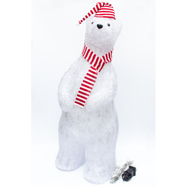 Новорічна світлодіодна декорація - Ведмідь, 28x26x73 см, білий, акрил, IP44 (140281)