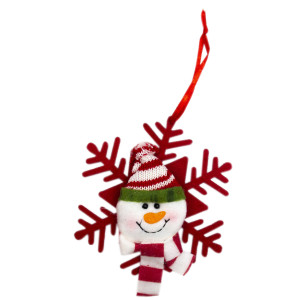 Ялинкова іграшка м'яка - Сніжинки - Сніговик, 12 см, червоний з білим, текстиль (430451-2)