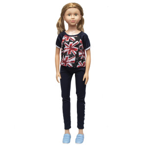 Лялька що ходить класична, 100 см, в чорному костюмі зі світлим волоссям (sum950065)