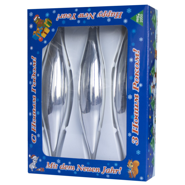 Набір ялинкових іграшок - бурульки, 3 шт, 3x15 см, сріблястий глянець, скло (390120-7)