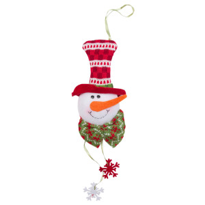Новорічна ялинкова іграшка - підвісна фігурка Сніговик, 20 см, білий, текстиль (430468-3)