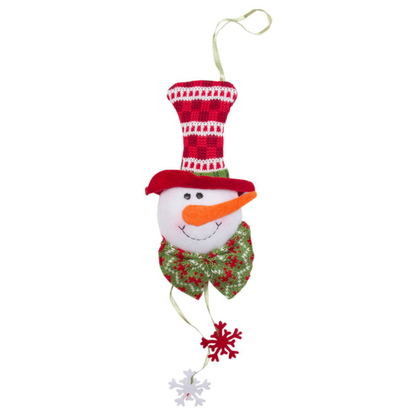 Новорічна ялинкова іграшка - підвісна фігурка Сніговик, 20 см, білий, текстиль (430468-3)