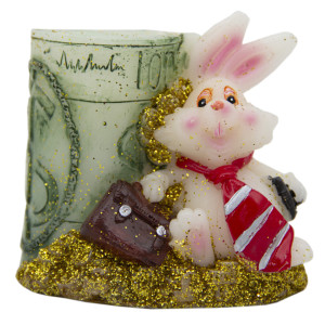 Свічка - Кролик з доларом, 7,6 см, білий із золотистим, парафін (440191-1)