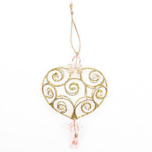 Ялинкова іграшка з вплетеним бісером - Серце, 10 см, золотистий, метал, бісер (430109-3)