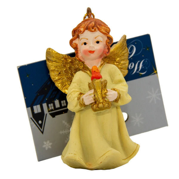 Ялинкова іграшка - Янгол, 7,6 см, бежевий, полістоун (001675)