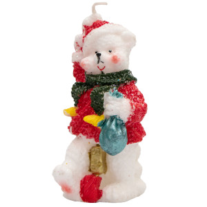 Свічка - Ведмідь з мішком, 5,2x5,3x9,3 см, білий з червоним, парафін (790708-1)