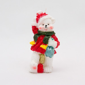 Свічка - Ведмідь з мішком, 5,2x5,3x9,3 см, білий з червоним, парафін (790708-1)