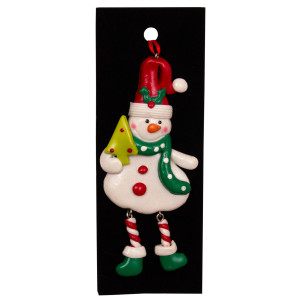 Новорічна ялинкова іграшка - фігурка Сніговик з тростиною, 13 см, різнокольоровий, полірезин (001583-2)