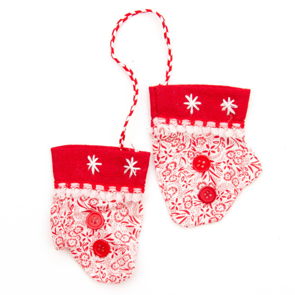 Ялинкова іграшка м'яка - Рукавички, 20 см, червоний з білим, текстиль (430314-2)