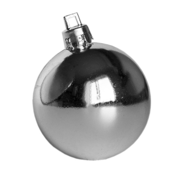 Набір ялинкових іграшок - кулі з верхівкою в коробці форми ялинки, 18 шт, D5-6 см, сріблястий, пластик, мікс (030811-1)