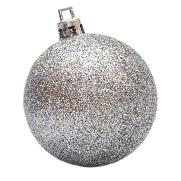 Набір ялинкових іграшок - кулі з верхівкою в коробці форми ялинки, 18 шт, D5-6 см, сріблястий, пластик, мікс (030811-1)