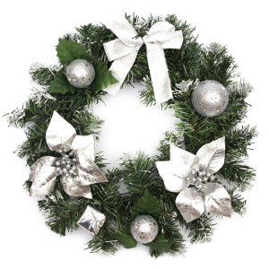 Різдвяний вінок, сріблястий декор, 30 см, зелений (930074)