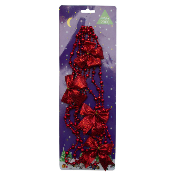 Намисто на ялинку з прикрасами, 2,7 м, червоний, пластик, текстиль (471164-3)
