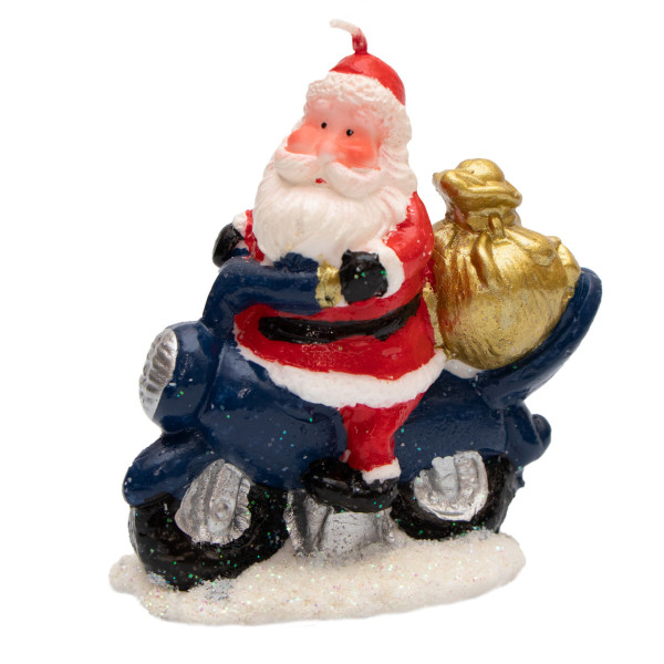 Свічка - Санта (Дід Мороз) на мотоциклі, 10 см, червоний з білим, парафін (791125-1)