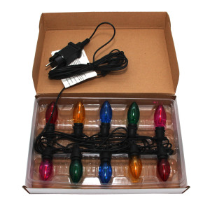 Світлодіодна гірлянда, 8,4 м, 10 ламп E14 з однією ниткою, подовжувач, різнокольоровий, IP44 (930011)