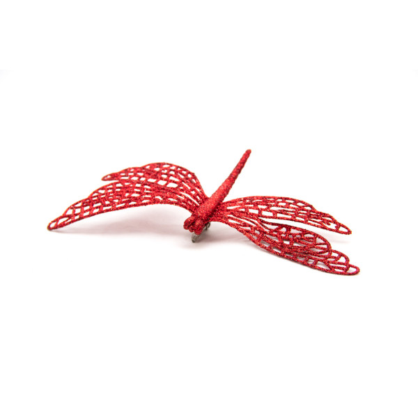 Ялинкова іграшка на кліпсі - Бабка, 16,5 см, червоний, пластик, гліттер (001064-3)