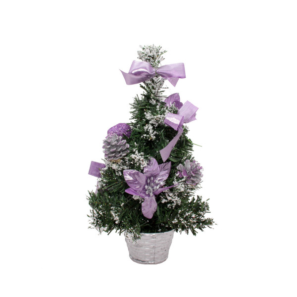 Ялинка прикрашена, 30 см, бузковий декор (470037)