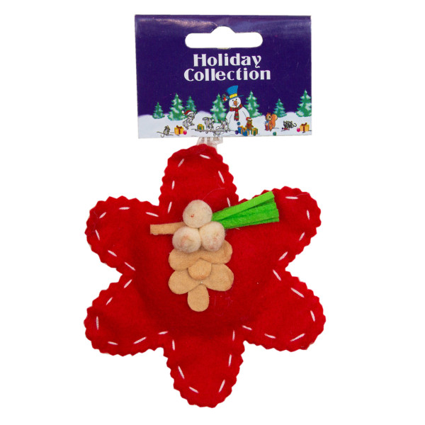 Ялинкова іграшка м'яка - Червона квітка, 11 см, червоний, текстиль (000401-3)