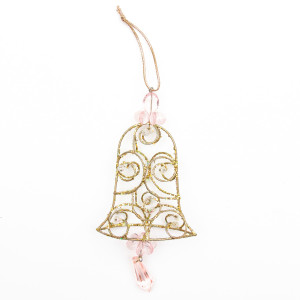 Ялинкова іграшка з вплетеним бісером - Дзвіночок, 10 см, золотистий, метал, бісер (430109-1)